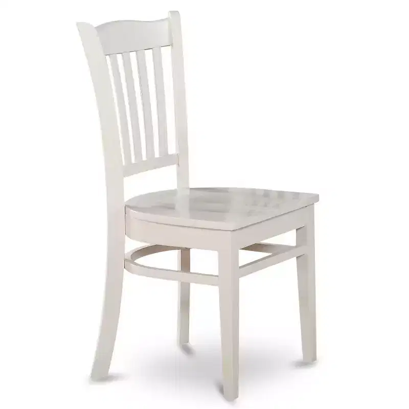 HomeStock Belmont 5 Piece Dining Room Furniture Set Includes a Round Dining Table with Pedestal and 4 Wood Seat Chairs, 42x42 Inch, Linen White