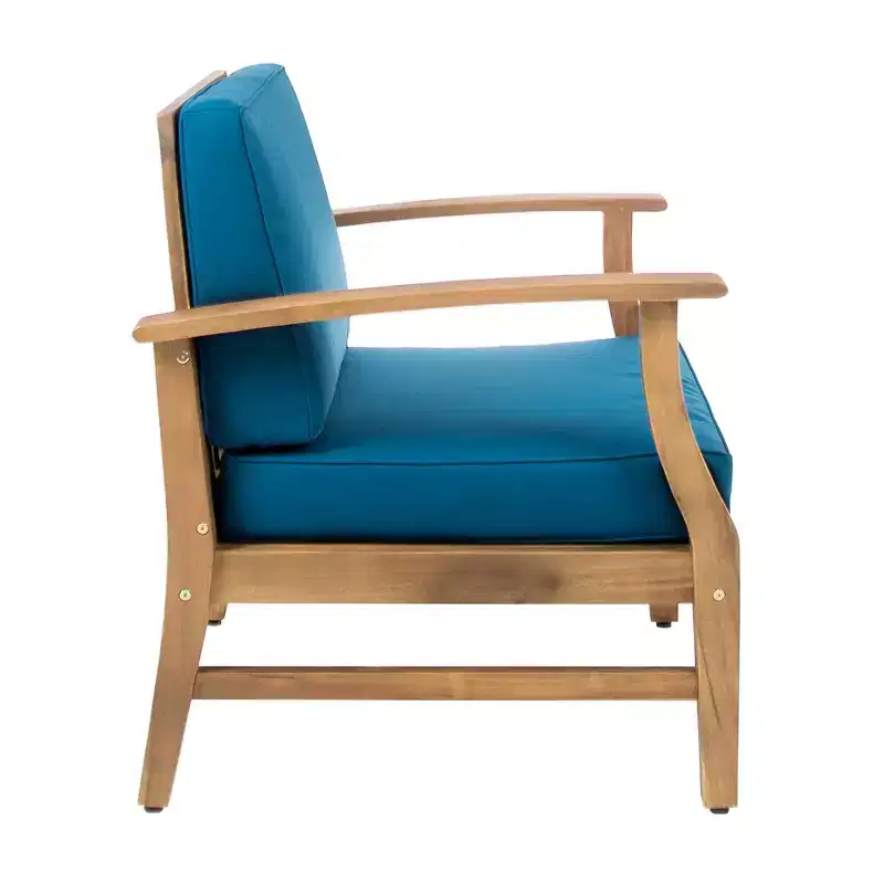 Perla 4pk Acacia Wood Club Chairs - Teak/Blue - Christopher Knight Home