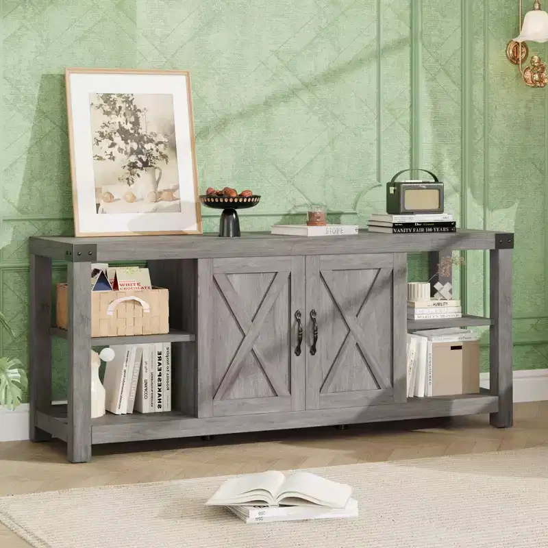 60 Inch Farmhouse TV Stand Entertainment Center for 65 Inch TVs with Shelves and Doors