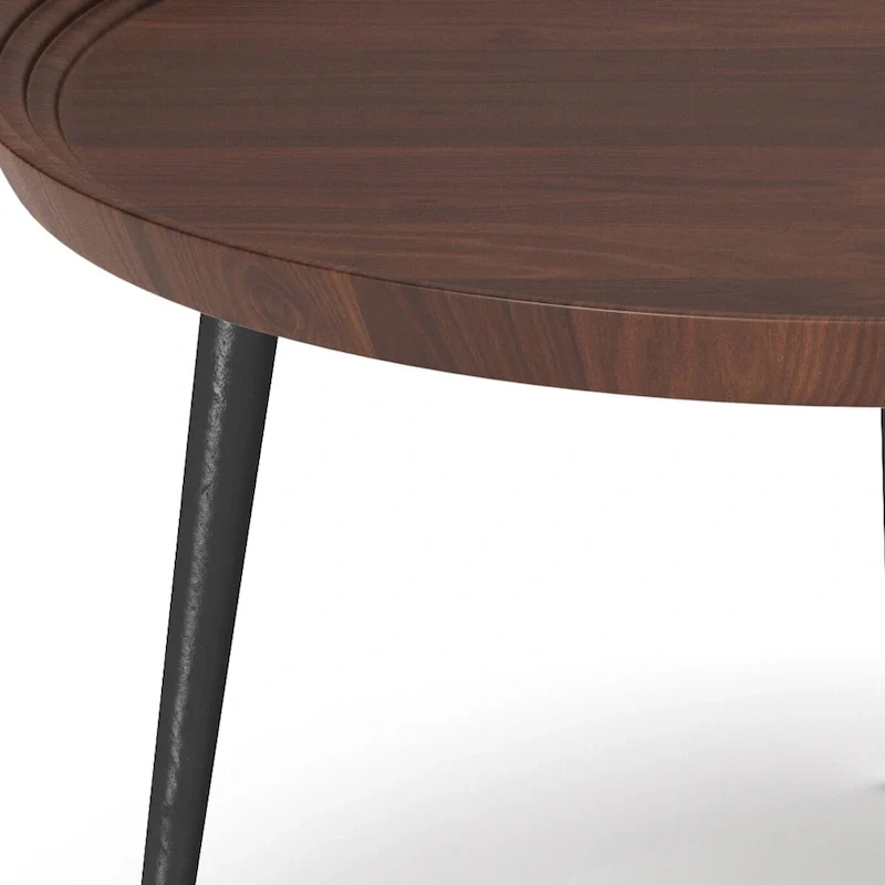 Modern Industrial Round Coffee Table with Solid Acacia Wood Top