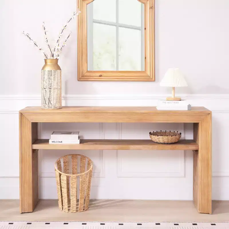 Oakmere Farmhouse Wood Console Table with Storage Shelf