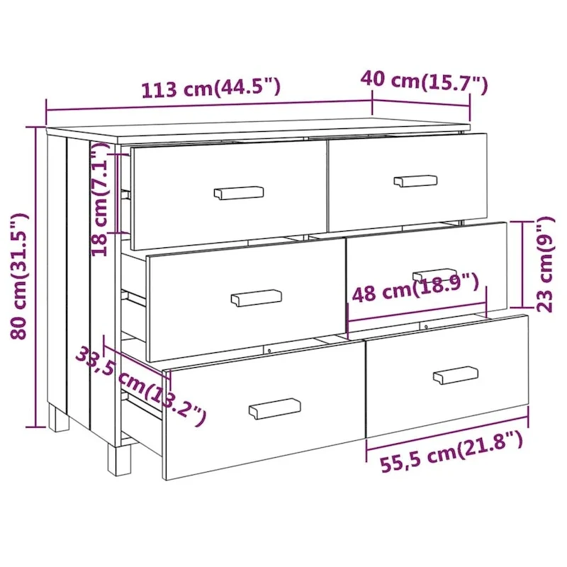 Sideboard Buffet Console Cabinet with Storage Solid Wood Pine - 44.5x15.7x31.5