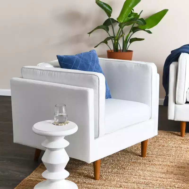 Modern Upholstered High Sided Arm Chair Coastal White: Elegant Polyester, Steel Frame