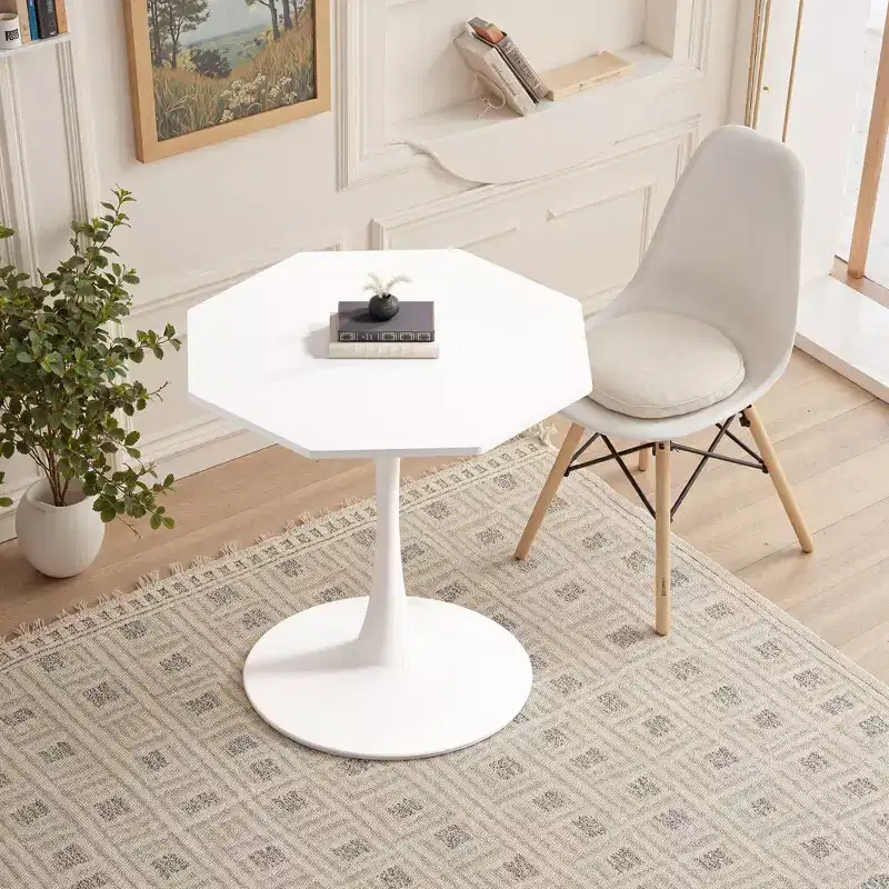 MAYEERTY Octagonal Metal Base Coffee Table with MDF Table Top for Dining Room Living Room White