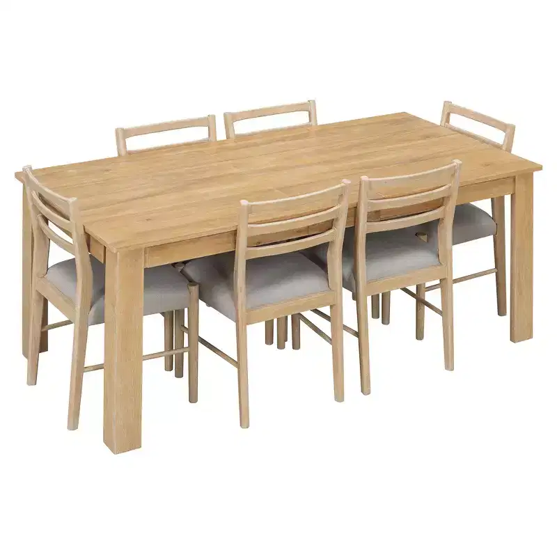 Whisen 7-Piece Wooden Dining Table Set Mutifunctional Extendable Table,12 Leaf and 2 Drawers, 6 Dining Chairs