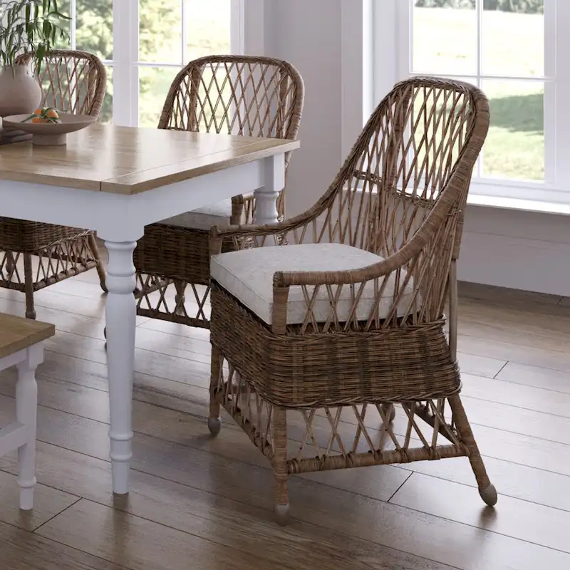 Curvilinear Rattan Cushioned Dining Chair - 22x23x39