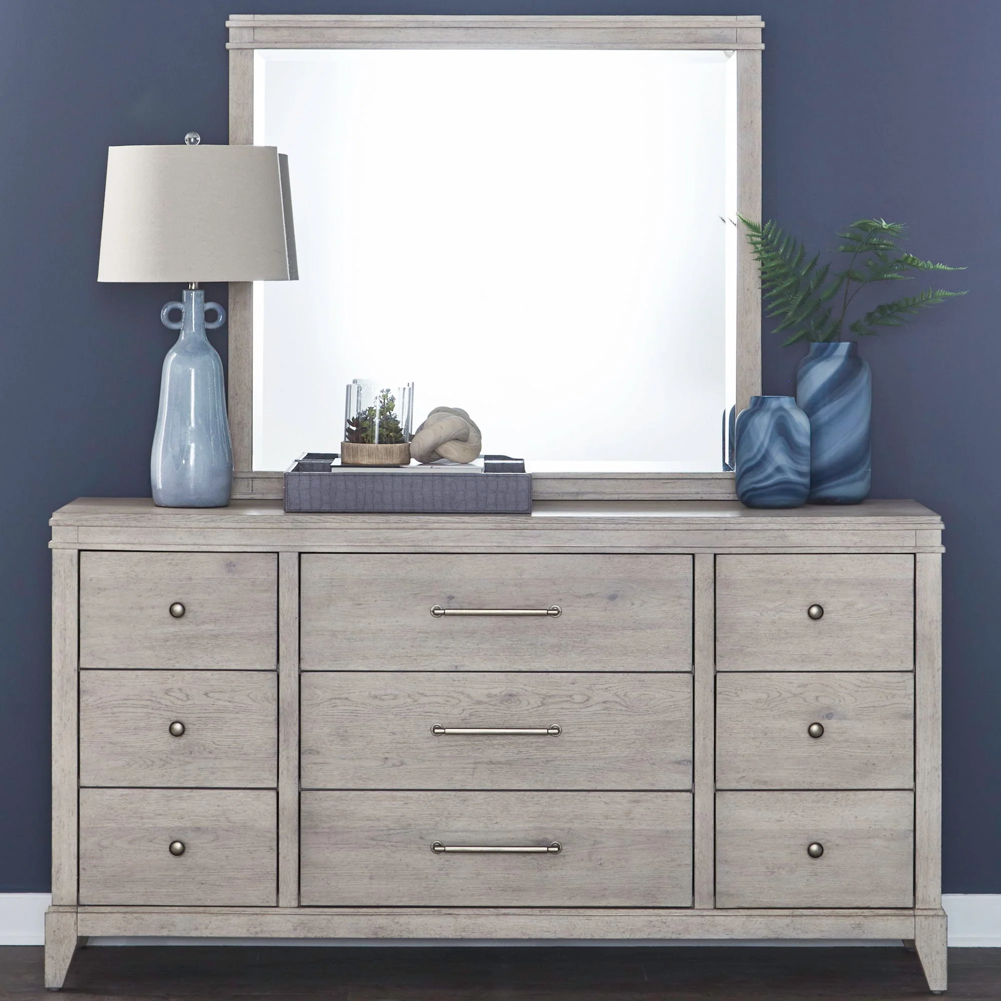 Dresser & Mirror - Sanctuary White — offers a transitional style showcasing a marriage of traditional and contemporary elements