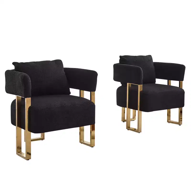Zeus & Ruta Modern Accent Chairs Set of 2 with Teddy Fleece Upholstered & Gold Metal Legs