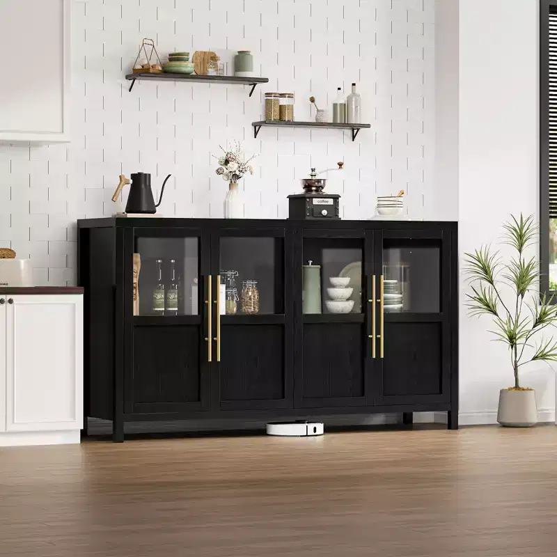 Modern Farmhouse Buffet Cabinet - Glass Door Sideboard with Storage for Dining & Living Room