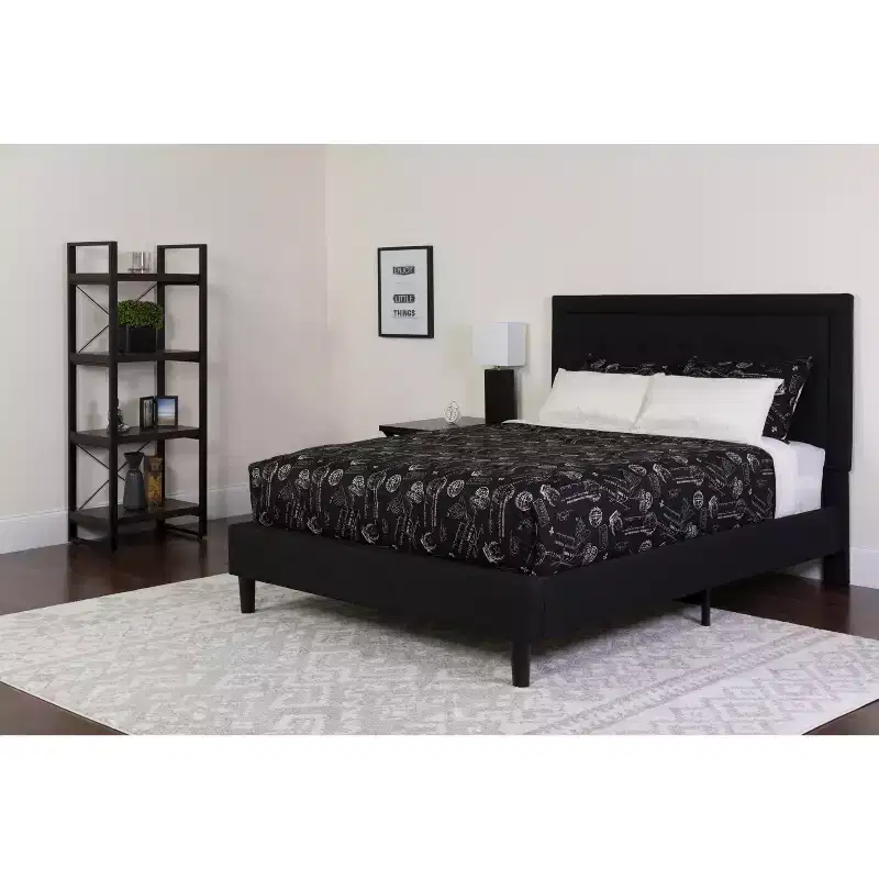 Emma and Oliver Panel Tufted Upholstered Platform Bed and Memory Foam Pocket Spring Mattress
