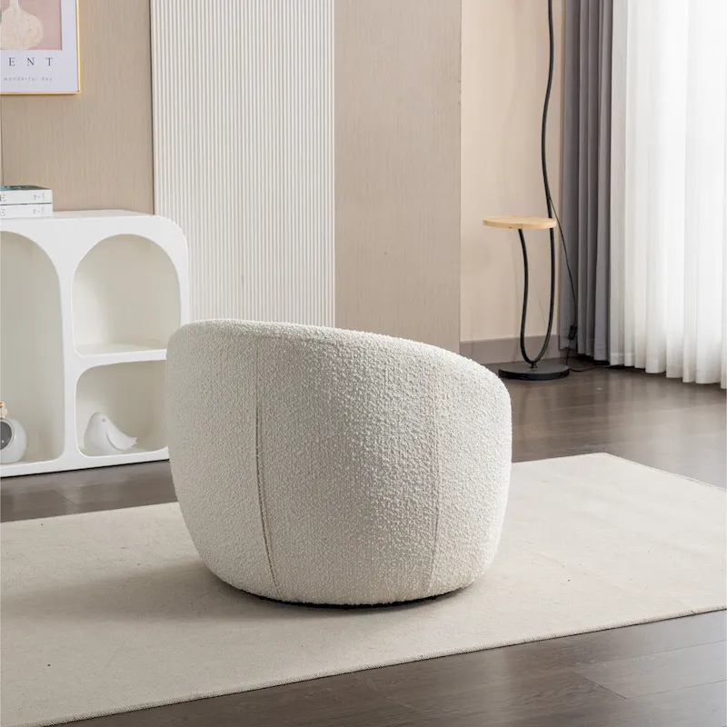 Cream White 31 Boucle Barrel Chair with Swivel Base