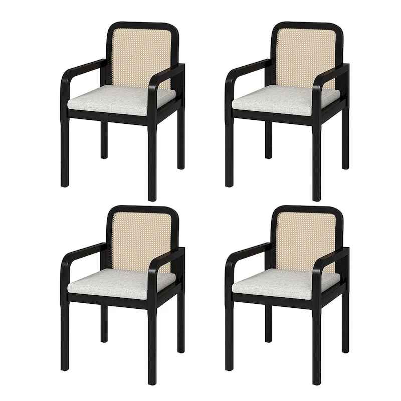 Modern Rattan Back Dining Chair with Removable Cushion | Boho Style | Set Available