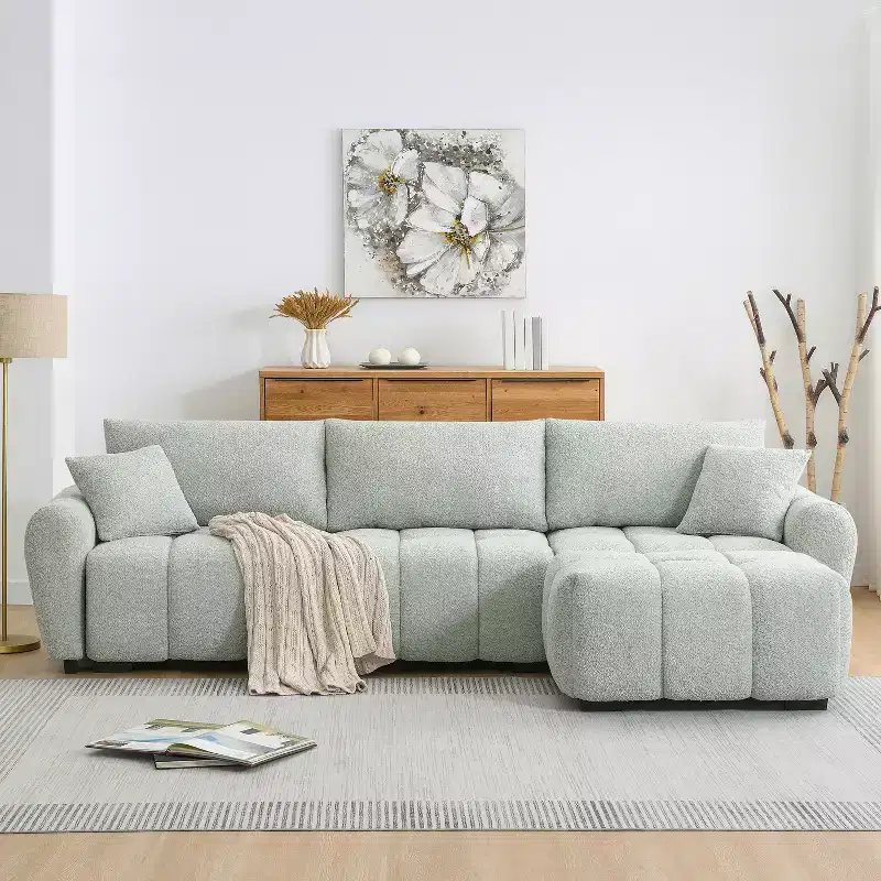 110 L-Shaped Modular Sectional Sofa with Extra-Large Seat, Pull-Line Cushion, Ottoman, Boucle Upholstery, 4-Seat