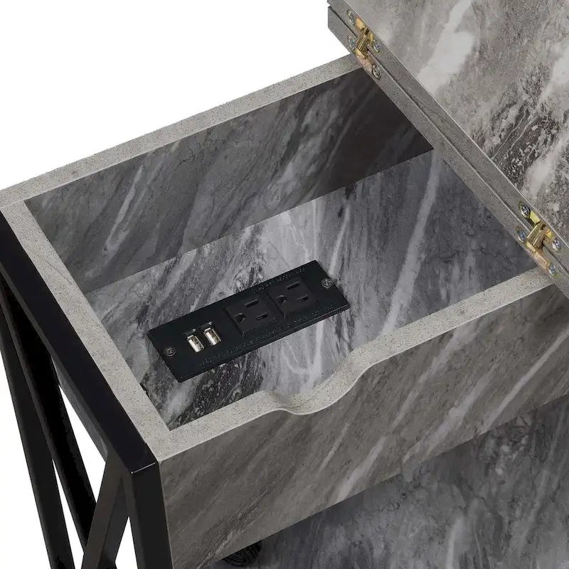 Convenience Concepts Tucson Flip Top End Table with Charging Station and Shelf