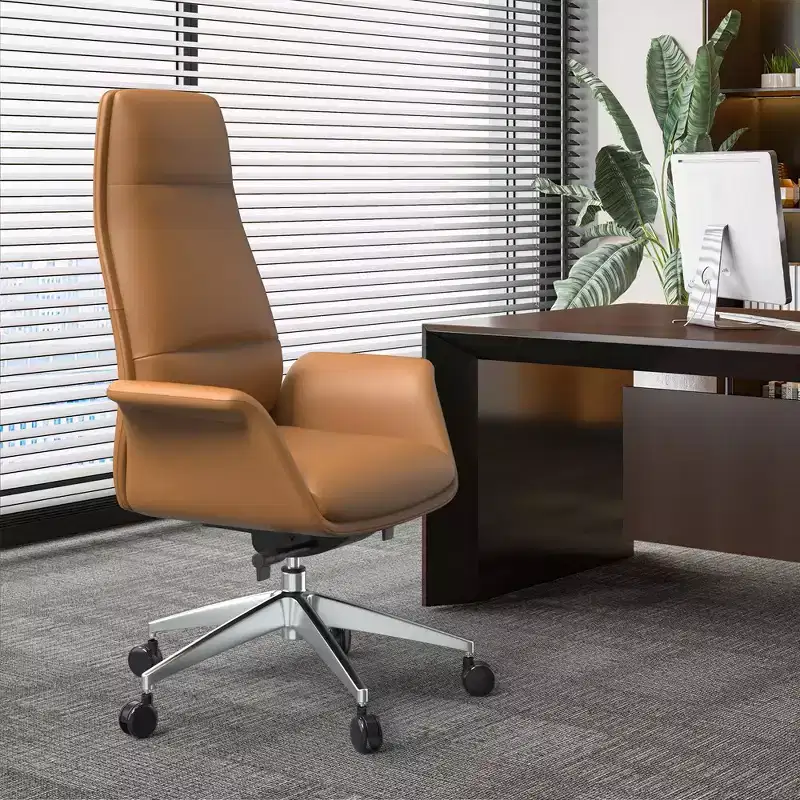 LeisureMod Summit High-Back Office Chair  Vegan Leather with Aluminum Frame, Swivel and Tilt Adjustable Ergonomic Desk Chair for Home Office