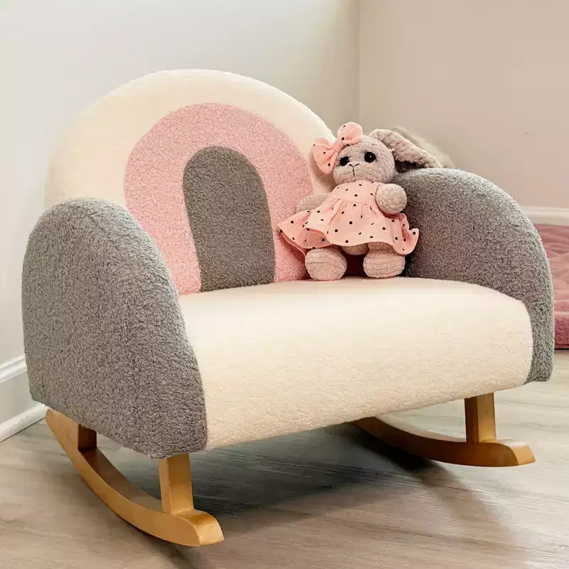 Kids Rocking Sofa Chair with Solid Wooden Frame & Faux Lamb Fleece