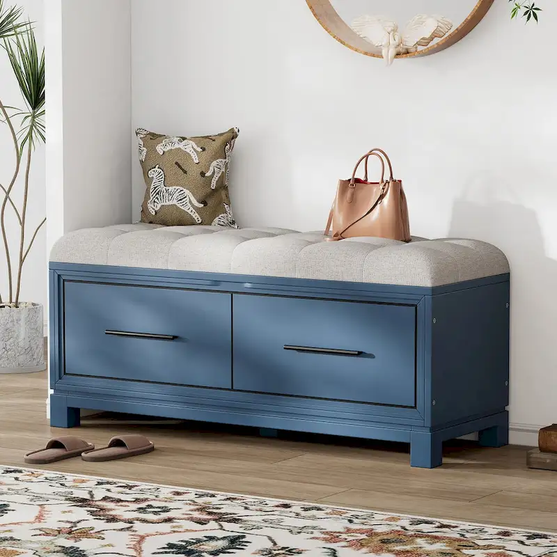 Shoe Bench with Removable Cushion, Entryway Bench with Hidden Storage