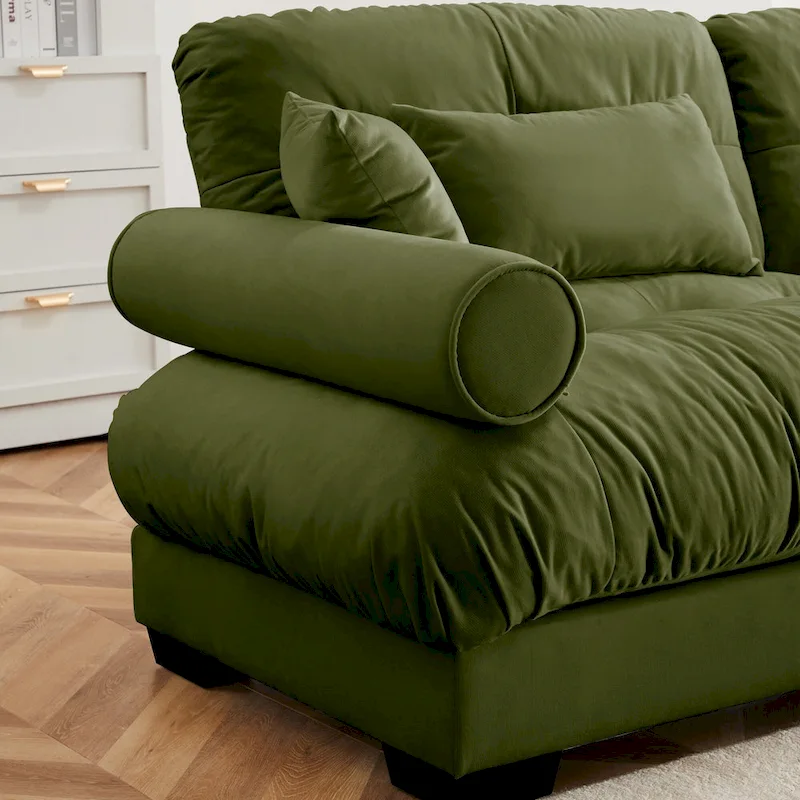 130 Velvet Modular 5-Seat Sofa with Cloud Cushion Sectional and Bolster Headrests