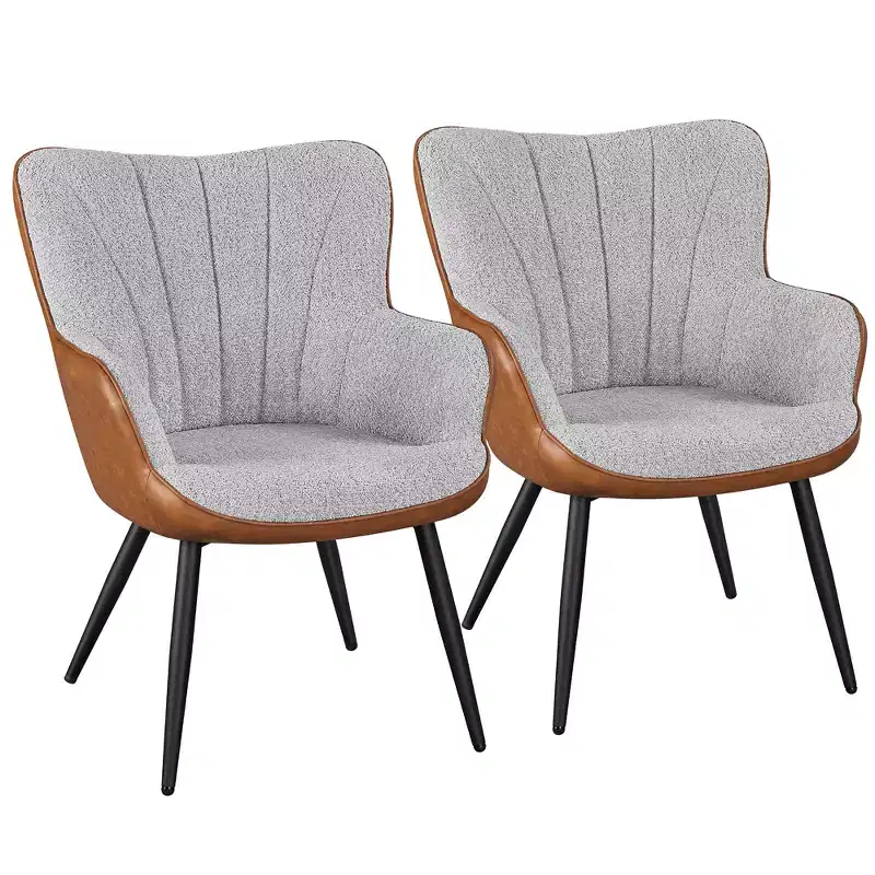 Yaheetech Set of 2 Modern Pleated Curved Back Armchair for Living Room, Dining Room, Bedroom, Gray and Retro Brown