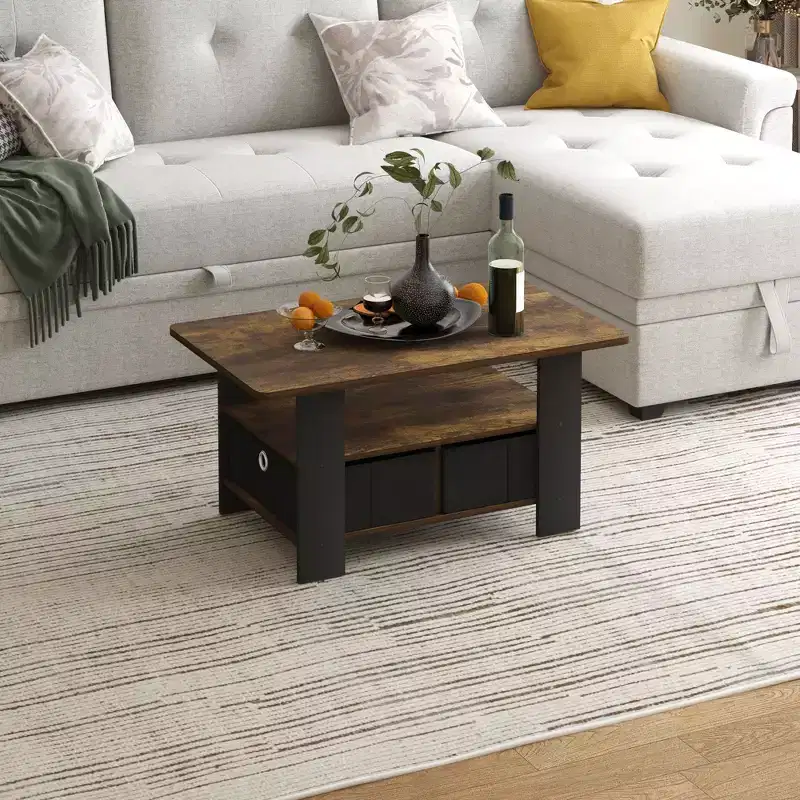 HOMLUX 31 Coffee Table Modern Living Room Furniture with Storage Bin Drawer & Open Shelf