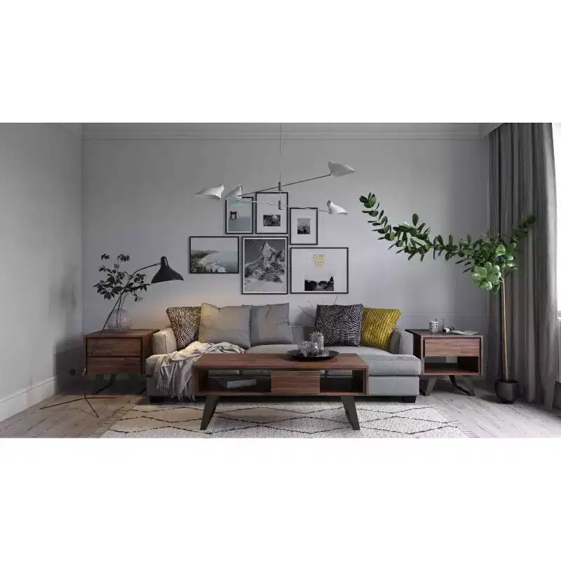 Mitchell Coffee Table: Urban Industrial, Metal & Solid Wood, Storage Drawer - WyndenHall
