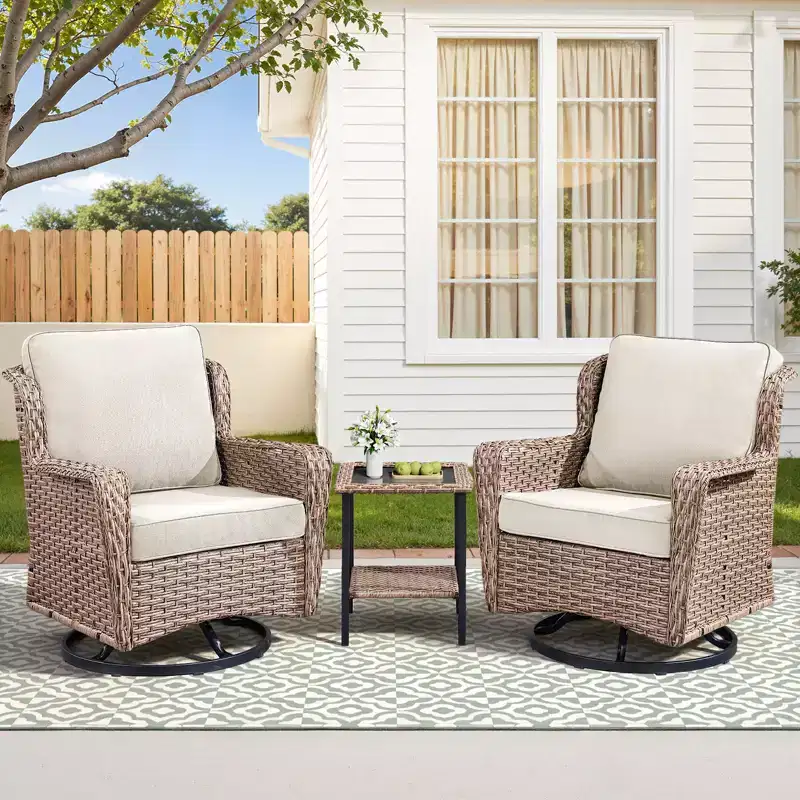 GDFStudio Luelle 3 Piece Outdoor Swivel Glider Chat Set with Cushions and Side Table