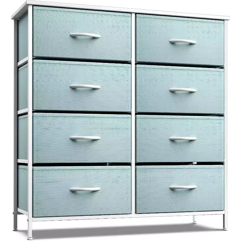 8-Drawer Dresser Storage Unit with Steel Frame, Wood Top, Fabric Bins - for Bedroom, Closet, Office and More
