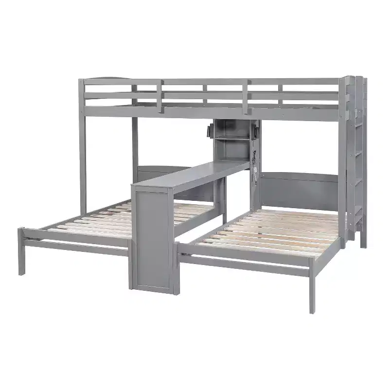 Luxystar Twin over Twin and Twin Bunk Bed with Built-in Desk, Bookcase and Lights