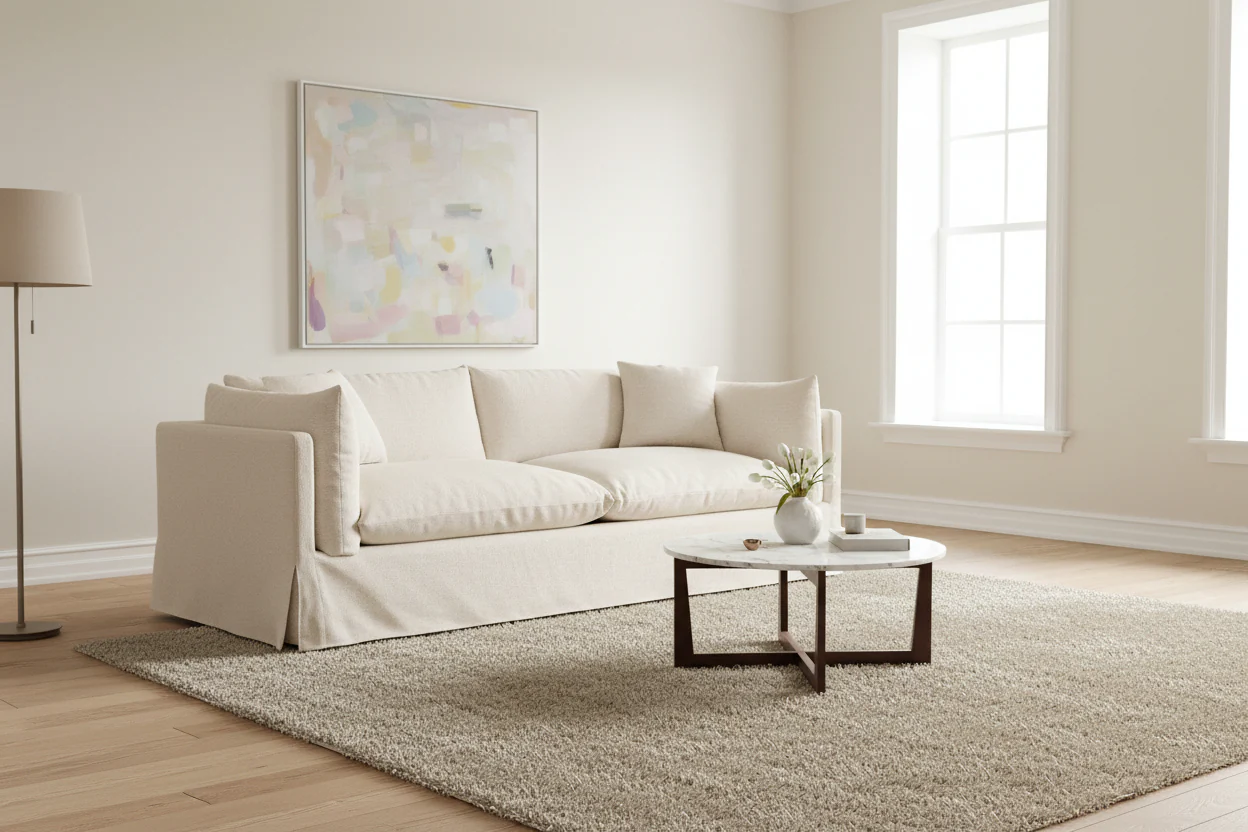Snow White Performance Fabric Slipcovered Shelter Arm Sofa