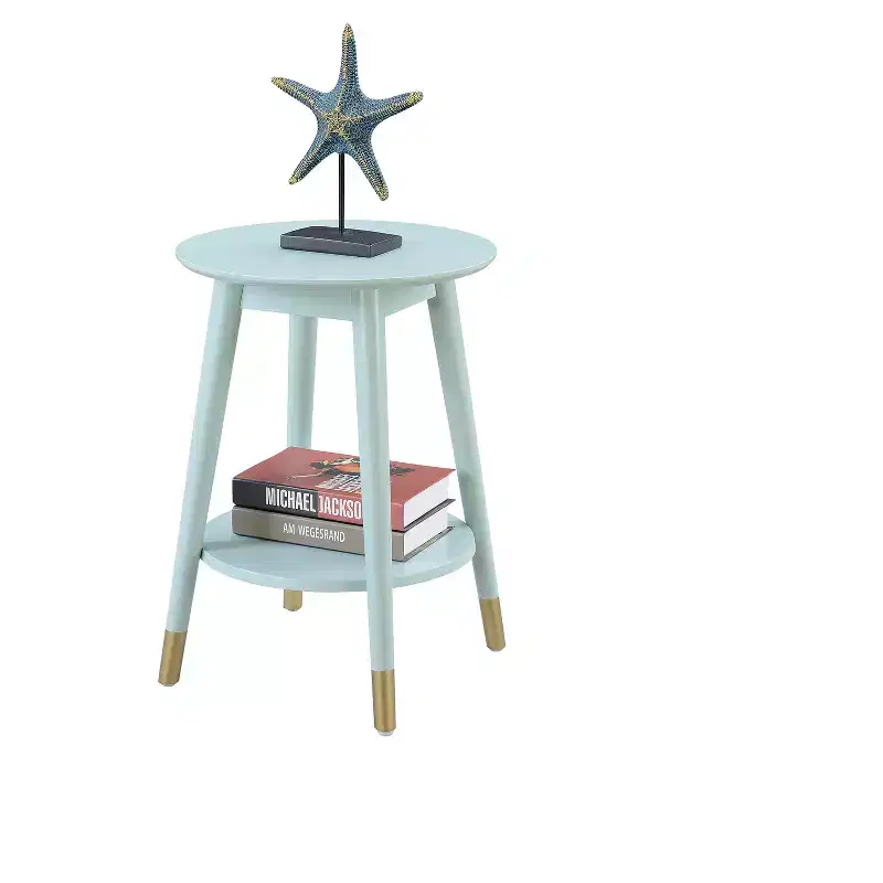 Round End Table with Bottom Shelf – Sea Foam / Espresso / White / Black, Single