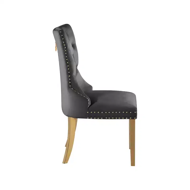 Velvet Dining Chair with Gold Frame, Set of 2 – Black/Cream/Gray