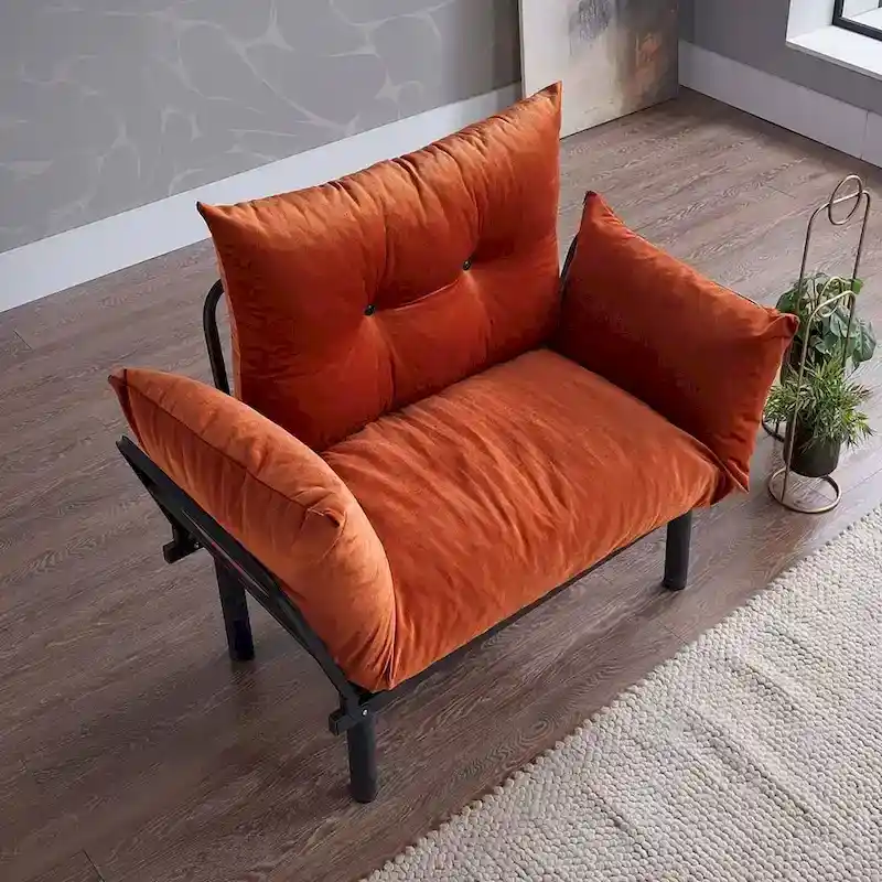 Mojay Futon Love SeatMetal frames2 Seater Plush Chenille Upholstered Sofa