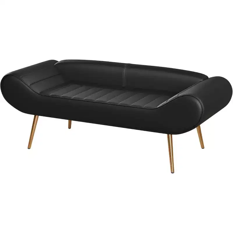 Acekool 57 Sofa Bench with Armrest & Backrest, Metal Legs, 400lbs Capacity, PVC Upholstery, Curved Design for Bedroom & Living Room, Black