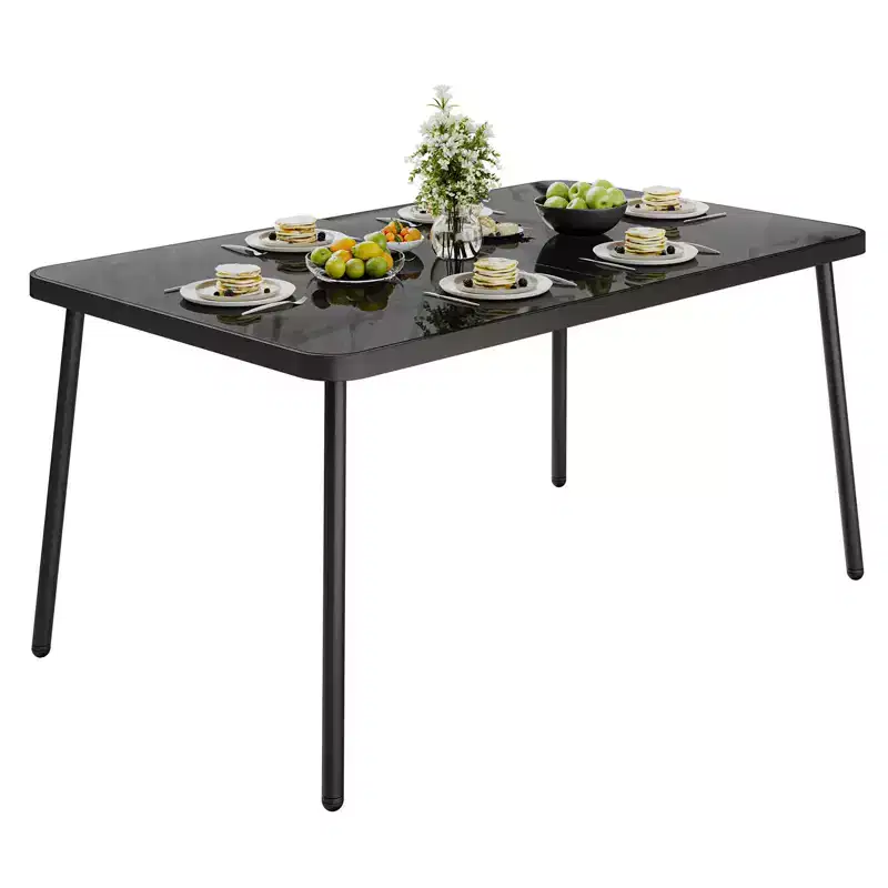 59 Tempered Glass Dining Table with Metal Frame for 4-6 Person, Rectangular Black