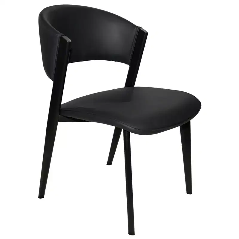 Upholstered Dining Chair in Leather Seats with Black Iron Frame and Legs, Modern Kitchen, Dining Room, Cafe Seating
