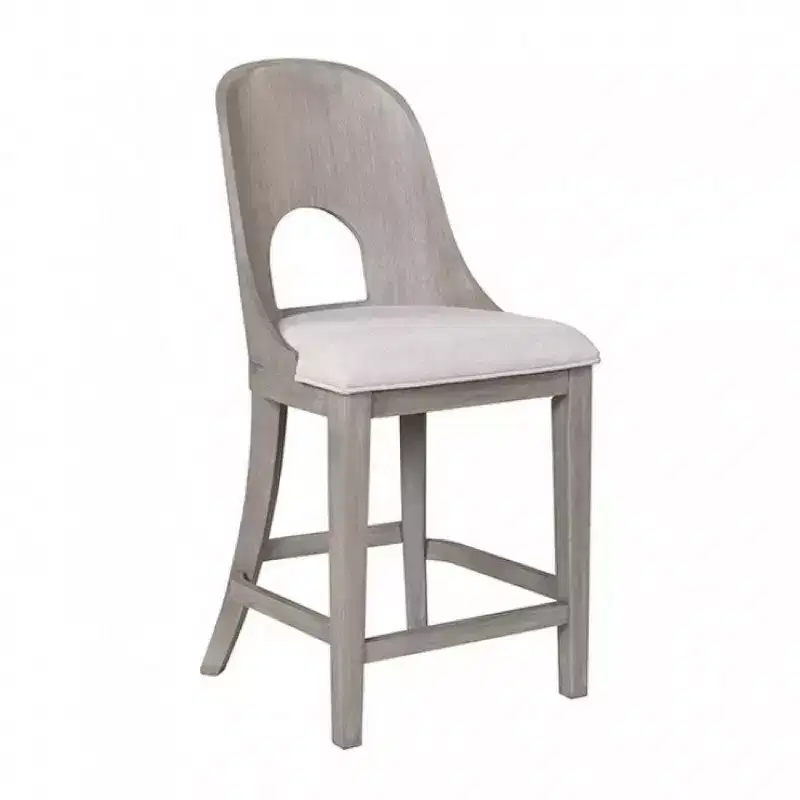 Counter Height Chair Set of 2, Curved Cut Out Back, White Wash