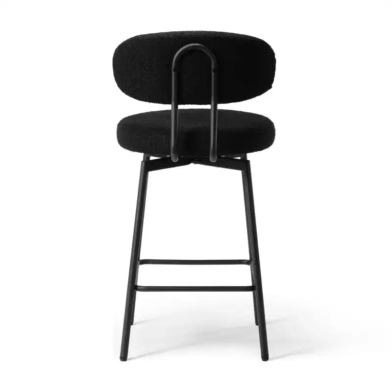 Modern Upholstered Faux Shearling Fabric Counter Height Bar Stools with Back (Set of 2