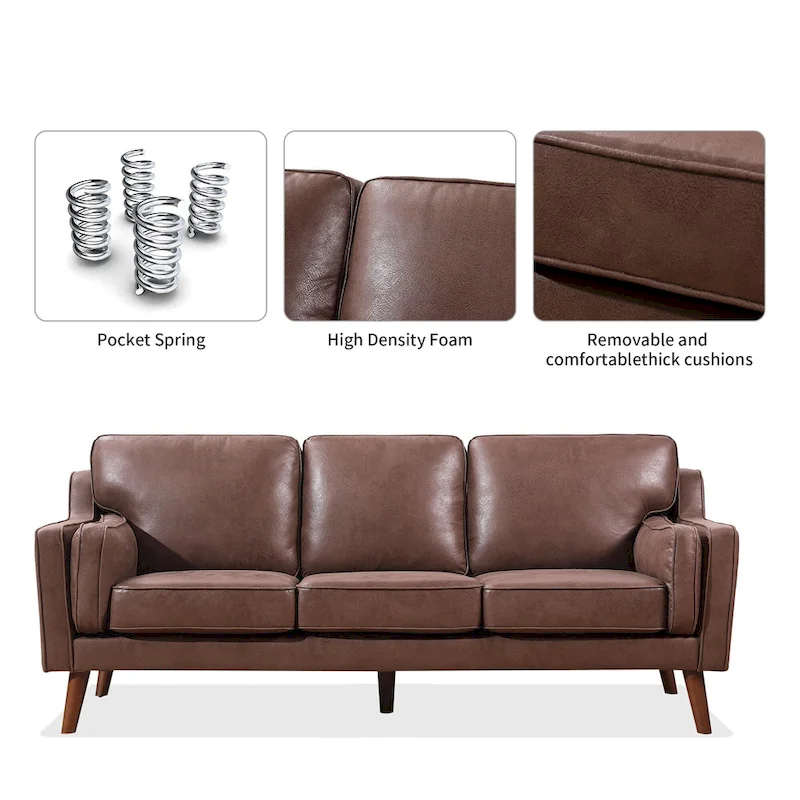 Mid-Century Leather Sofa Loveseat with 5.9 Upholstered Cushion