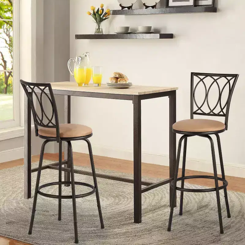 VECELO Bar Stools Adjustable Height Set of 2, 24/29 Swivel Counter Stools with Upholstered Seat, Steel Bistro Pub Chairs