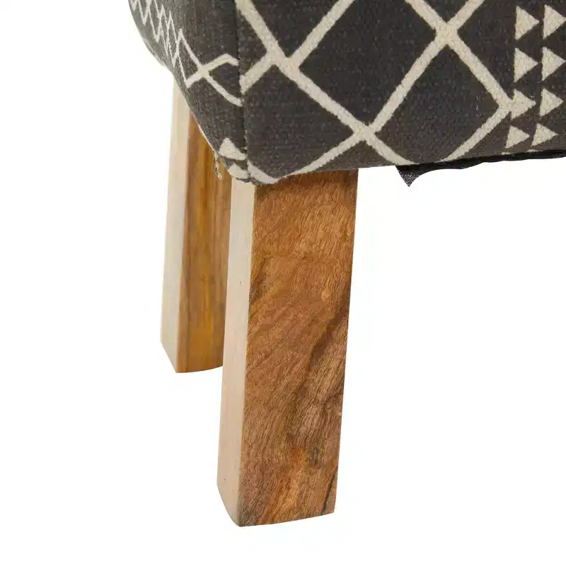 Bohemian Wood Upholstered Fabric Bench Small Black