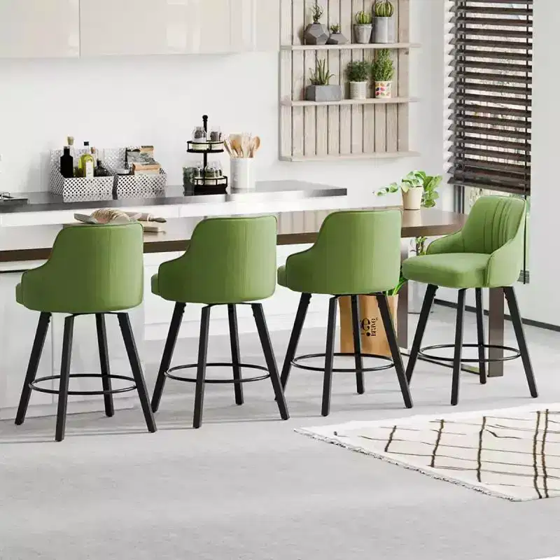 Thick Padded Cushion Wood Legs Modern Bar Stool With 360 Rotation