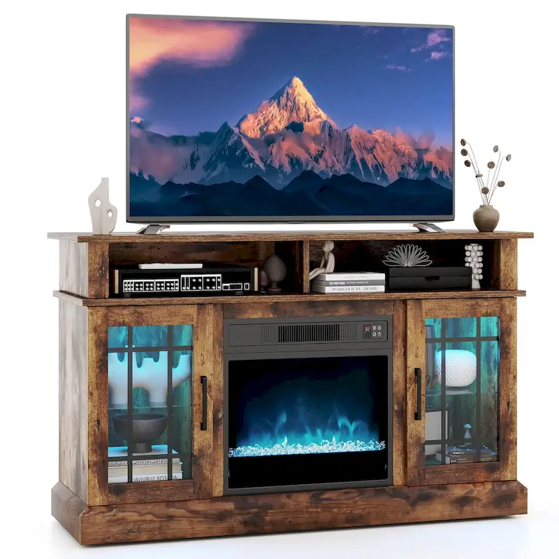 TV Stand with Electric Fireplace LED Lights Remote Controls