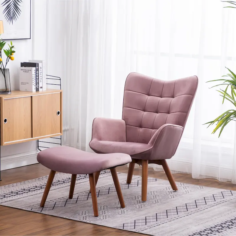 Carson Carrington Aasen Silky Velvet Tufted Accent Chair with Ottoman