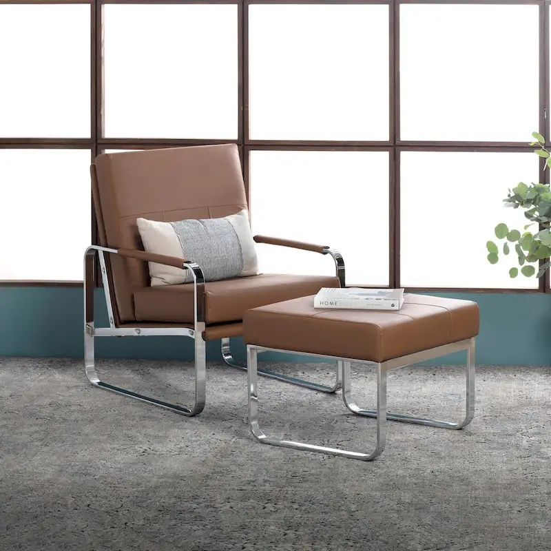 Studio Designs Home Allure Metal and Blended Leather Modern Accent Arm Chair