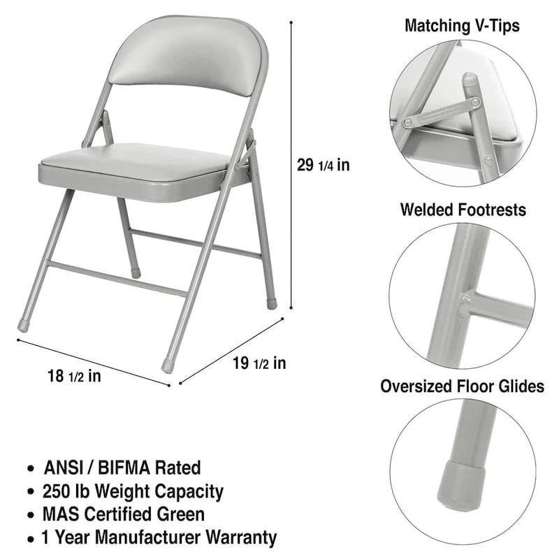 Hampden Furnishings Bernadine Basics Collection Vinyl Folding Chair, Pack of 4