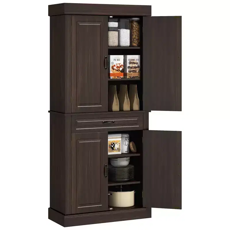 HOMCOM 71 Freestanding Kitchen Pantry with 4 Doors, and 2 Large Cabinets, Tall Storage Cabinet with Wide Drawer for Kitchen Dining Room