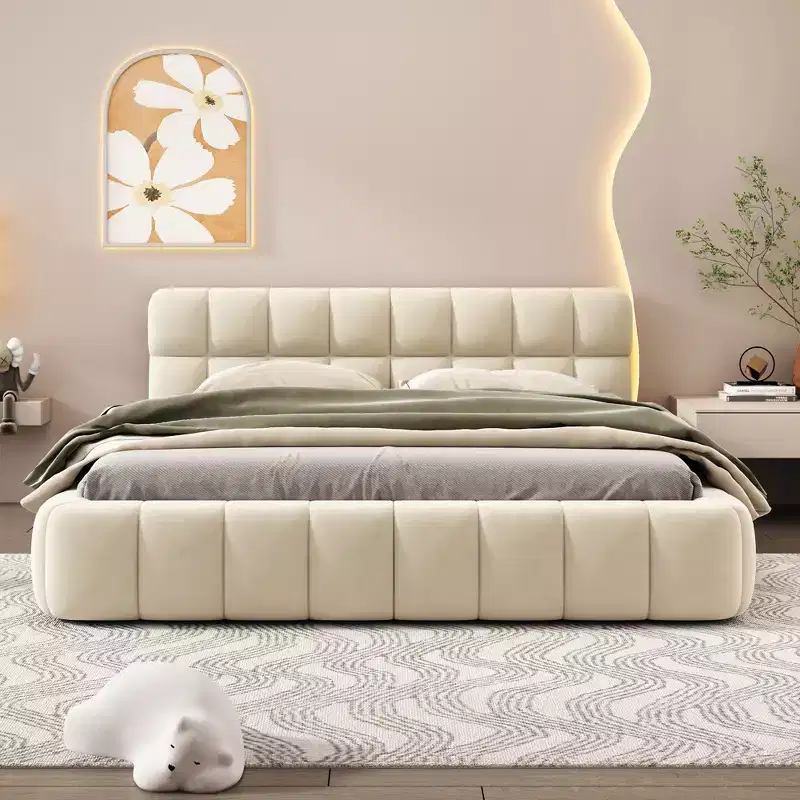 Whisen Morden Design Queen Size Upholstered Platform Bed with Thick Fabric