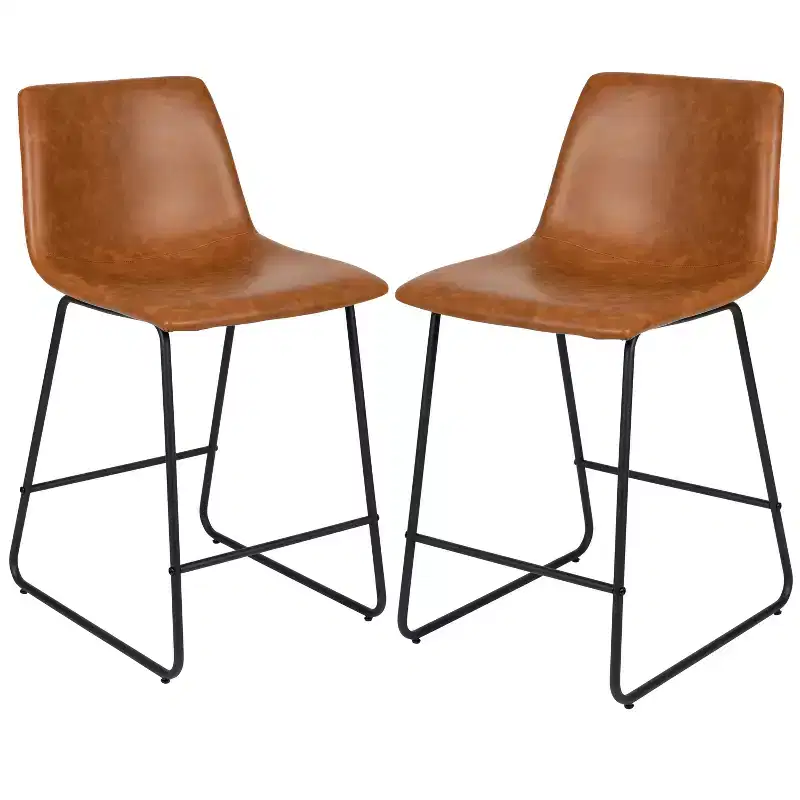 Merrick Lane 24 inch Faux Counter Height Bucket Seat Stools, Set of 2
