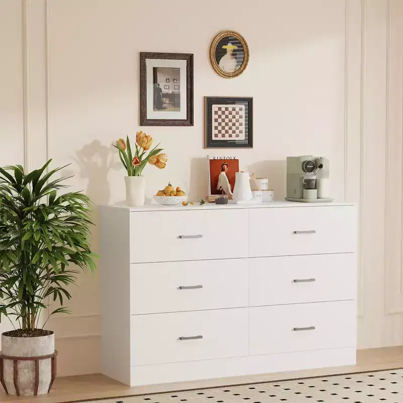 Tall 6-Drawer Dresser Chest of Drawers for Bedroom MDF Wood with Scratch-Resistant Finish, White