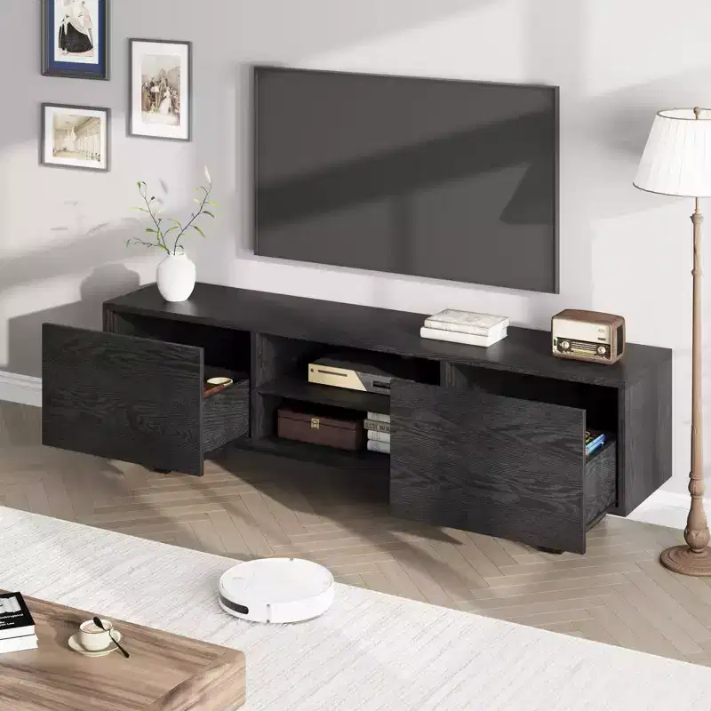 GustoWave Industrial TV Stand for 80 in, Modern Entertainment Center with 2 Drawers, MDF Media Cabinet w/Elegant Wood Texture